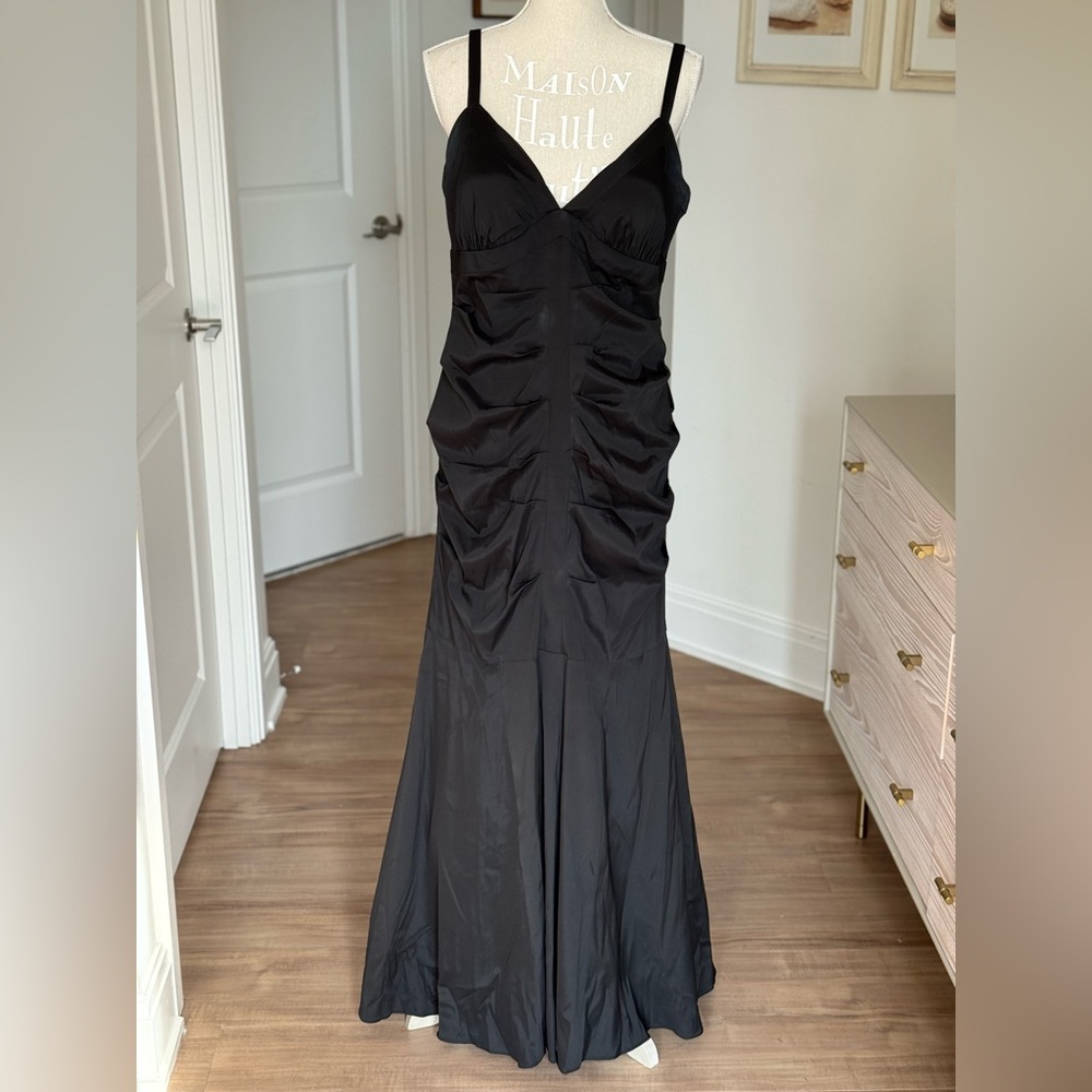 Xscape Black Ruched Maxi Dress